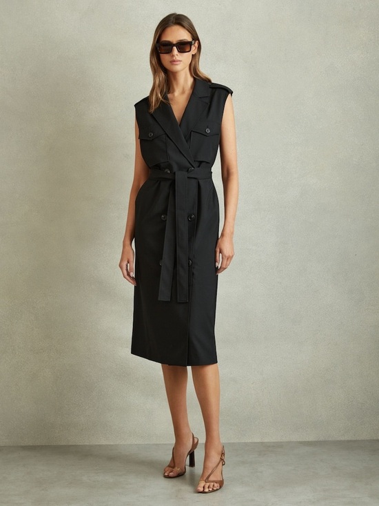 Reiss Dresses & Skirts - Reiss Kimora Double Breasted Wool Blend Black Midi Dress size 14